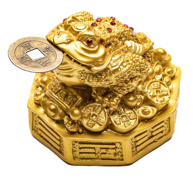 Fengshui Lucky Three Legged Feng Shui Money Frog Toad Good Luck, Wealth, Prosperity, Success, Happiness (Golden Colour)